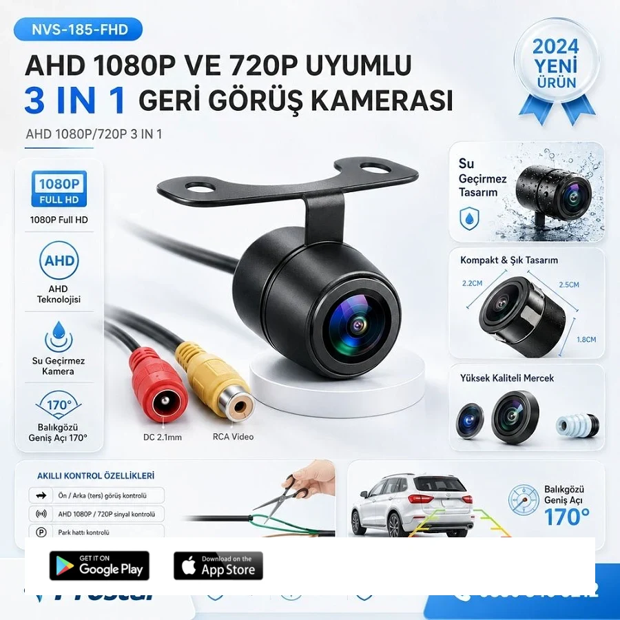 Balıkgözü Kelebek AHD 1080P ve 720P Çevrilebilir 170 Derece Geniş Açılı Geri Görüş Kamerası