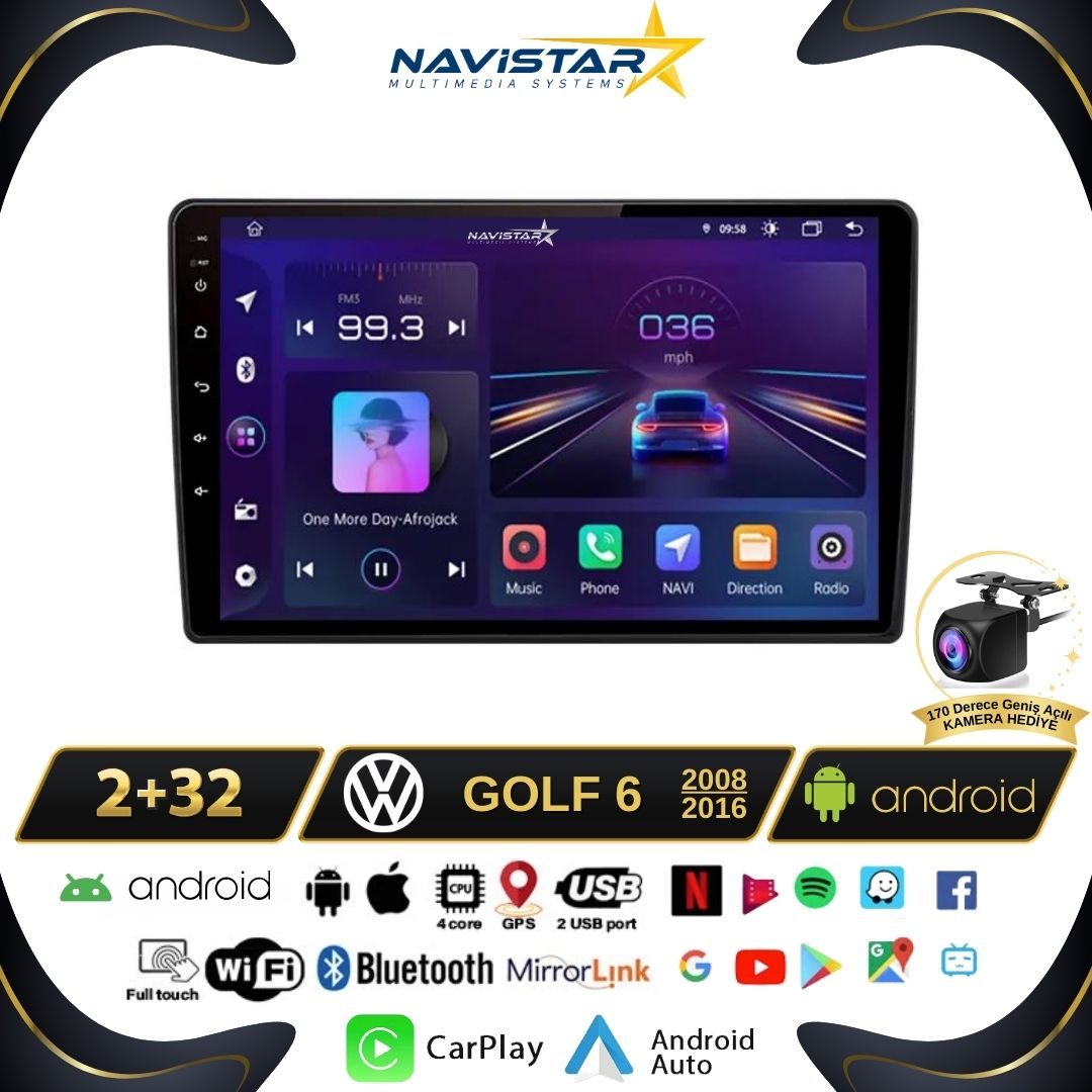 Volkswagen Golf 6 Kablosuz Carplay 2+64GB Android 13 2008-2016 Navigasyon Multimedya Sistemi