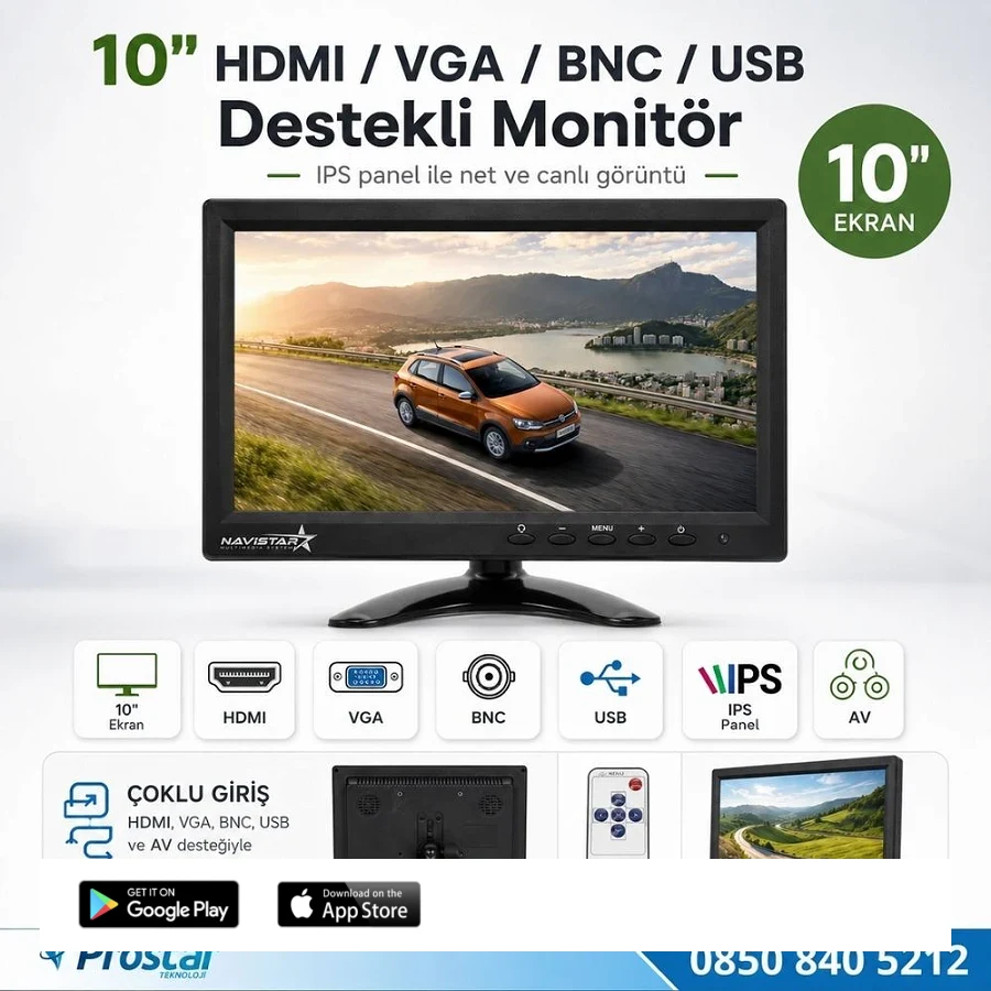 10.1" Büyük Ekranlı Hdmi  Vga  Bnc  Av  Usb Girişli Monitör