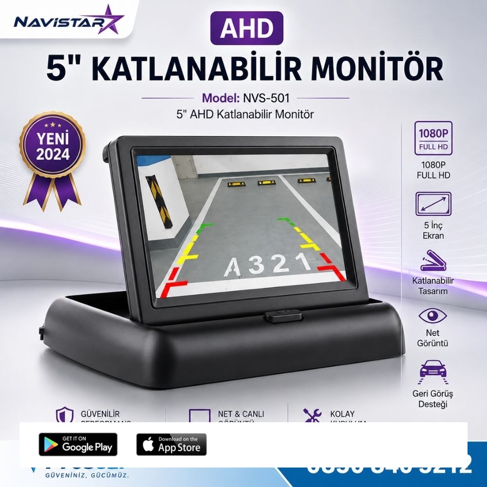 5" AHD Katlanabilir Monitör 1080P/720P/Analog destekli