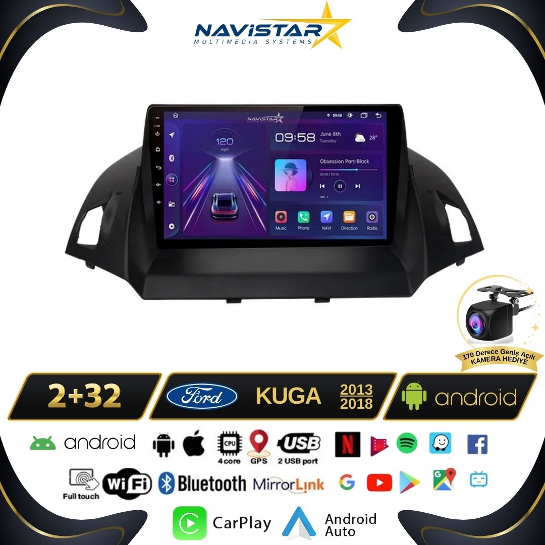 Ford Kuga 2+64GB Android 13 Kablosuz Carplay 2013-2018 Navigasyon Multimedya Sistemi
