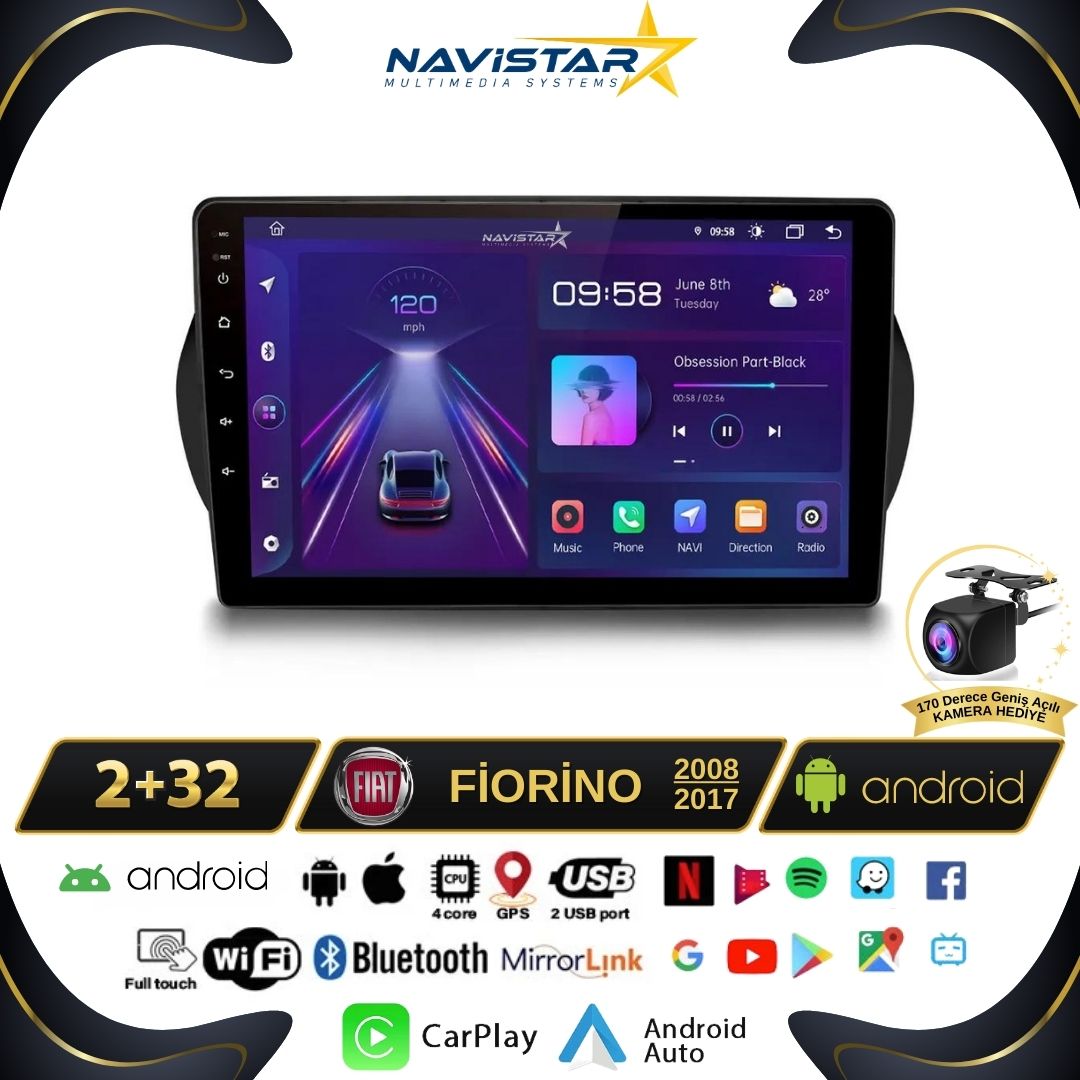 Fiat Fiorino 2+64GB Kablosuz Carplay 2008-2017 Android 13 Navigasyon Multimedya Sistemi