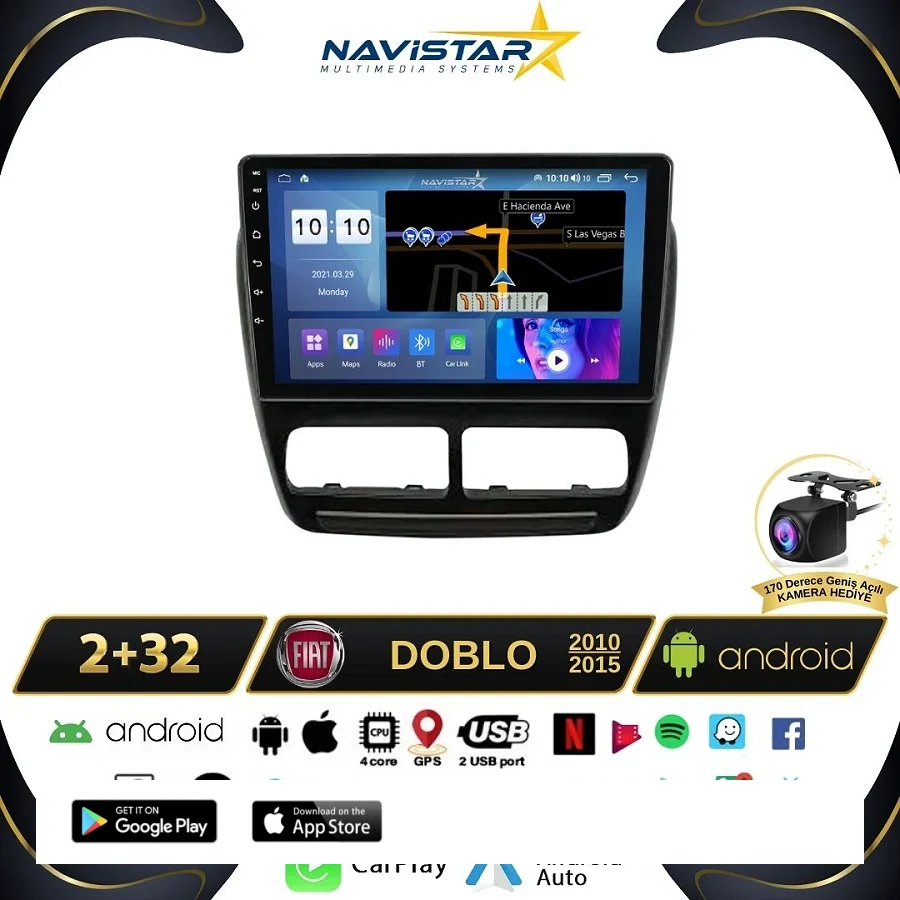 Fiat Doblo 2010-2015 Model 2GB + 64GB Android 13 Kablosuz Carplay Navigasyon Multimedya Sistemi