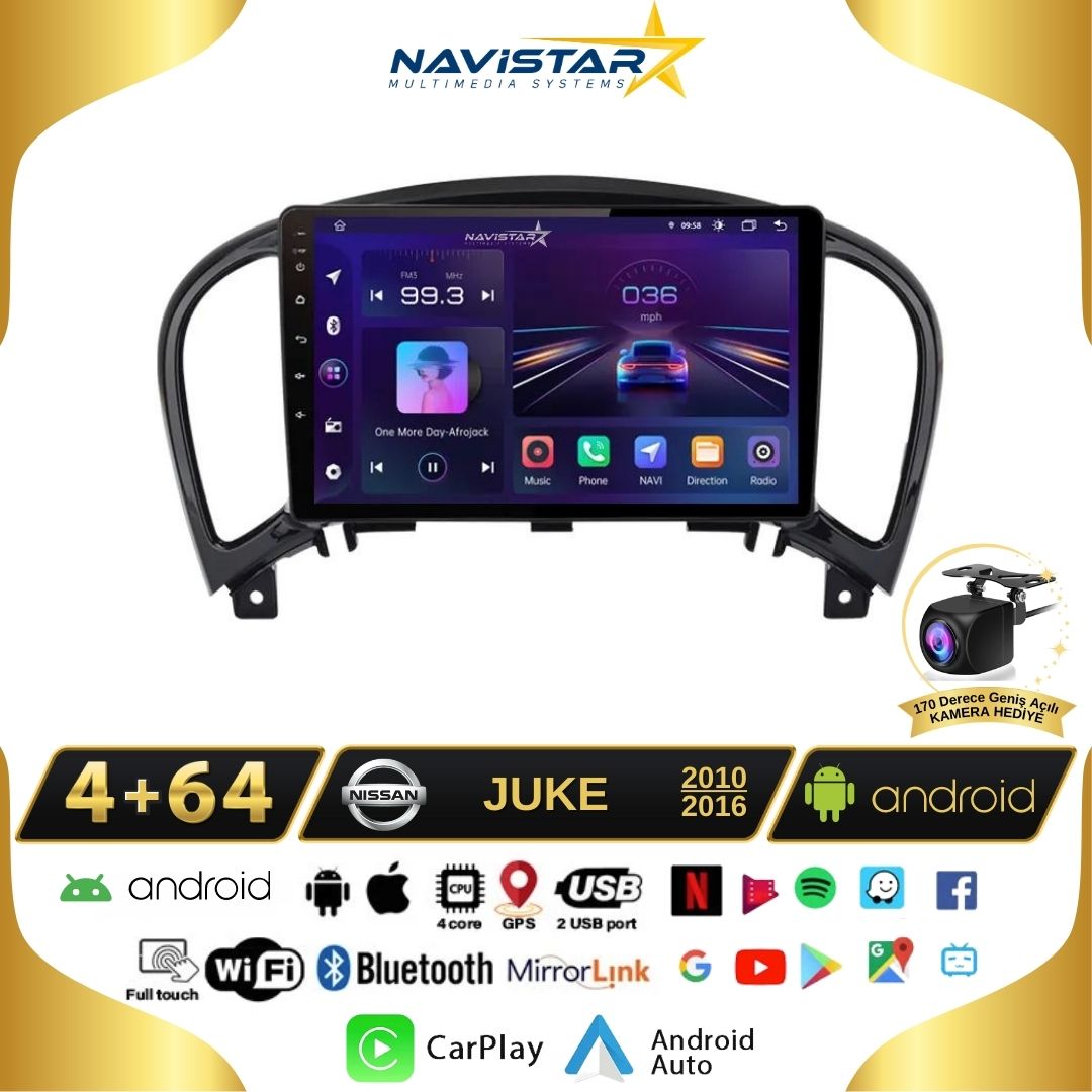 Nissan Juke  2010-2014 Model 4GB + 64GB Android 13 Kablosuz Carplay Navigasyon Multimedya Sistemi