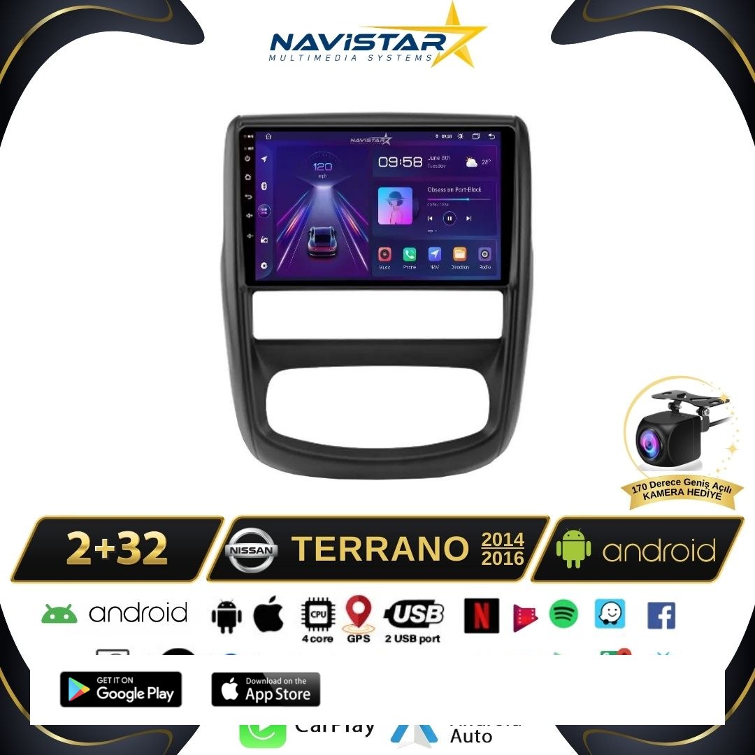 Nissan Terrano  2014-2016 Model 2GB + 64GB Android 13 Kablosuz Carplay Navigasyon Multimedya Sistemi