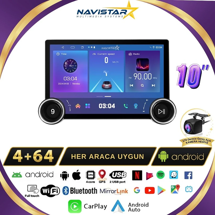 Renault Kadjar  DUAL KNOB 10" 2015-2017 Model 4GB + 64GB Android 13 Kablosuz Carplay Navigasyon Multimedya Sistemi
