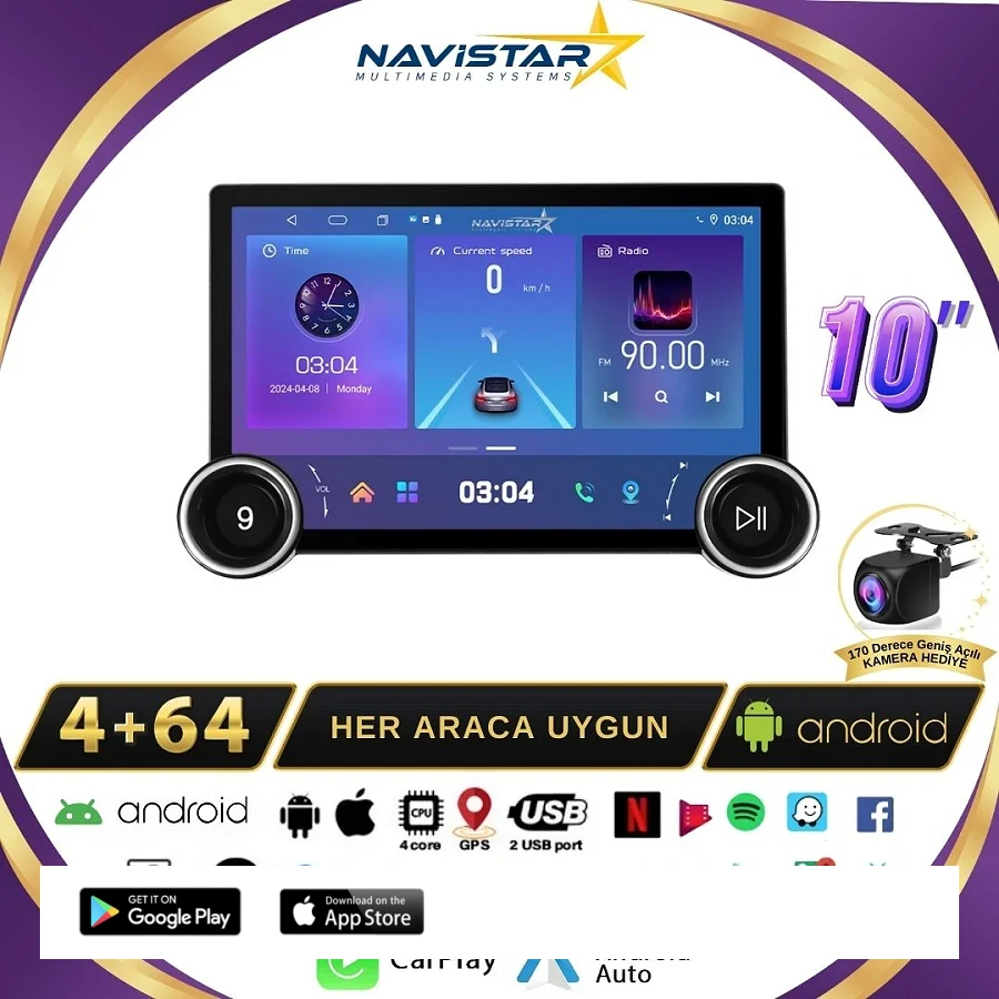 Seat Leon DUAL KNOB 10" 4GB + 64GB 2012-2020 KNOB Model Android 13 Kablosuz Carplay Navigasyon Multimedya Sistemi