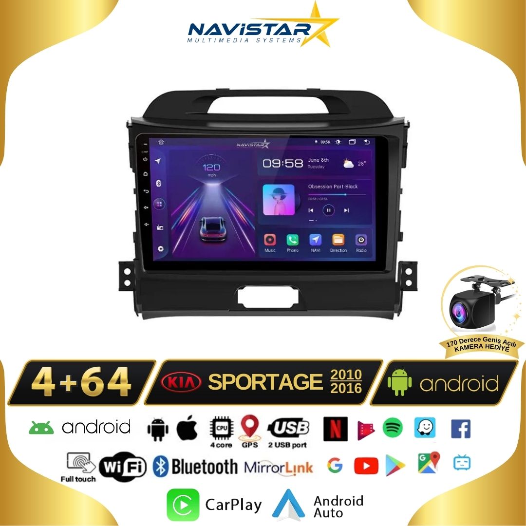 Kia Sportage 4GB + 64GB Kablosuz Carplay 2010-2016 Android 13 Navigasyon Multimedya Sistemi