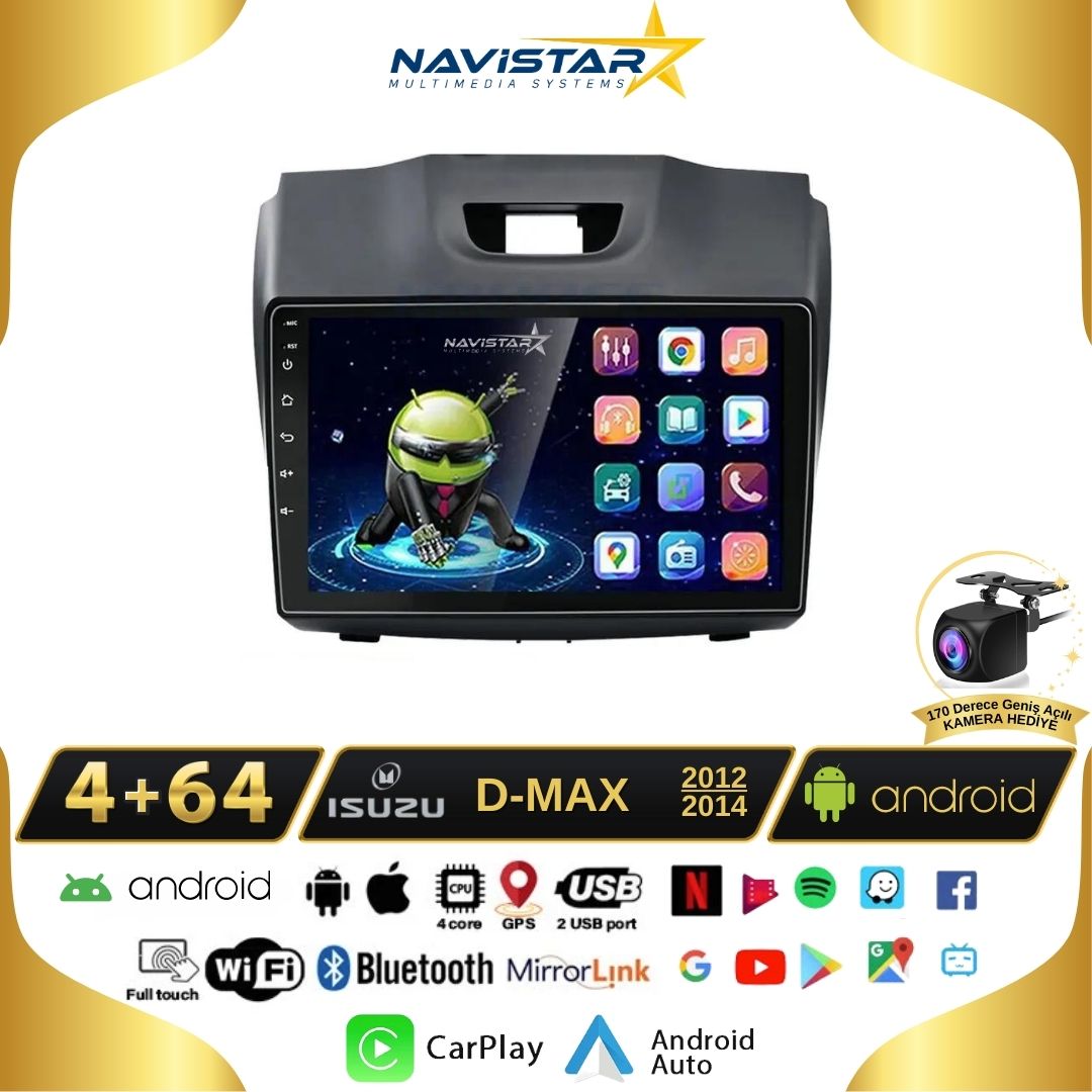 Isuzu DMax 2012-2014 Model 4GB + 64GB Android 13 Kablosuz Carplay Navigasyon Multimedya Sistemi