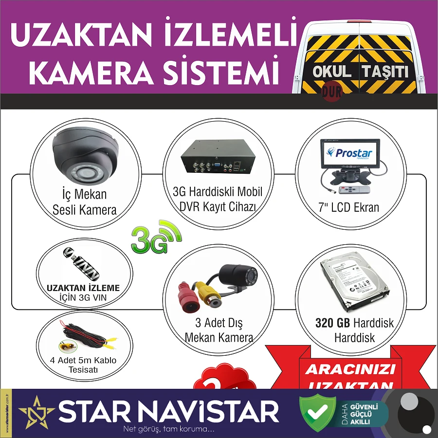 Okul Ve Servis Taşıtları İçin 320 Gb Kayıtlı Kamera Set