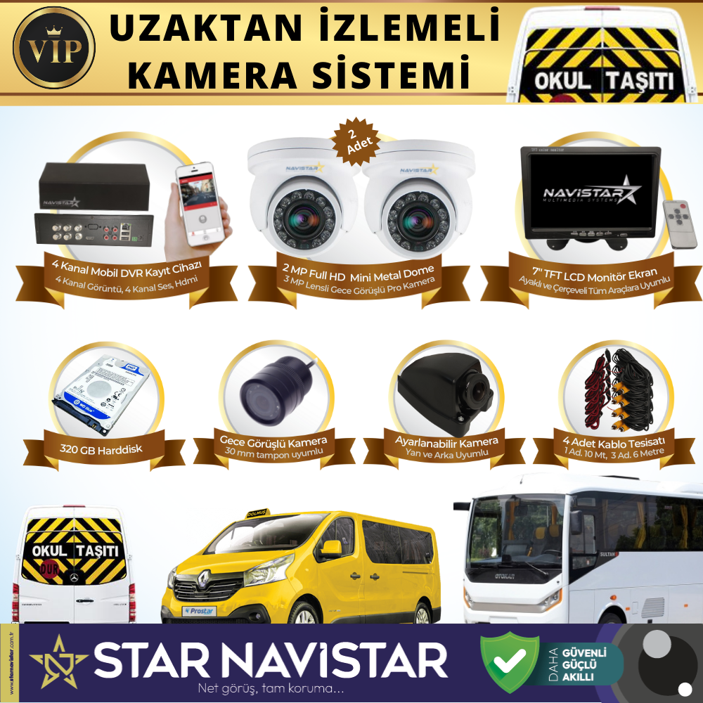Profesyonel Servis Araç Kamera Seti 4 Kameralı Kayıtlı 320 Gb Harddiskli Tak Kullan Set