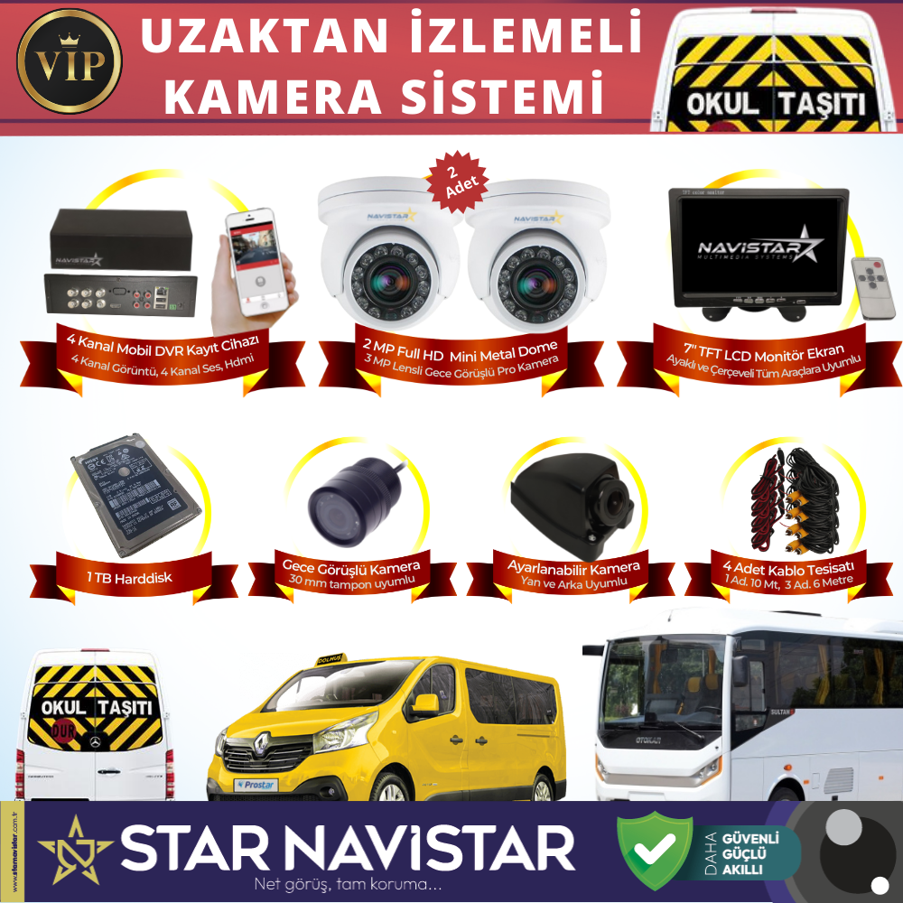 Profesyonel Servis Araç Kamera Seti 4 Kameralı Kayıtlı 1 Tb Harddiskli Tak Kullan Set