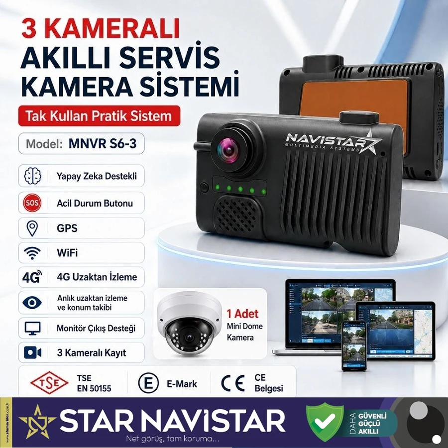 3 Kameralı Monitör Çıkışlı 4G GPS WIFI Acil Durum butonu dahil Pratik Montaj Kamera Seti