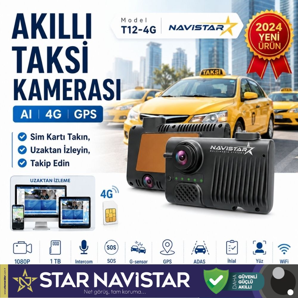 Uzaktan izlemeli 2 Kameralı Wifi GPS 4G Yapay Zeka destekli Akıllı Dashcam Taksi Kamera Sistemi
