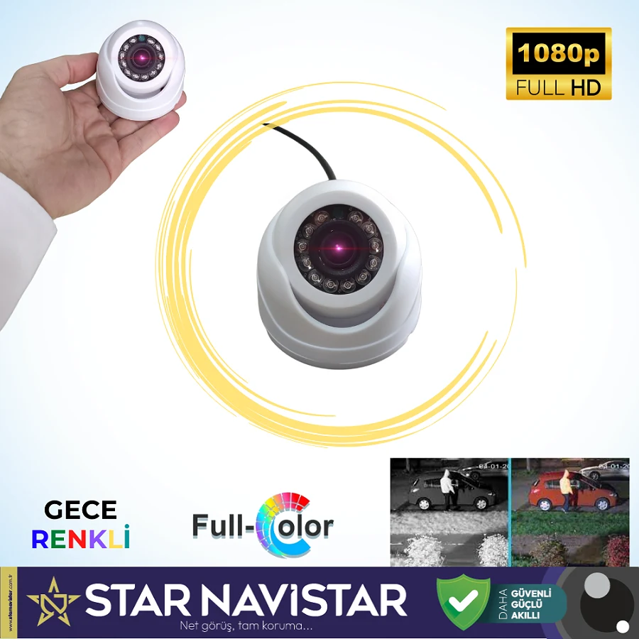 Araçlar Için Mini Plastik Dome 2 Mp Full Hd Gece Renkli Görüşlü Kamera Geniş Açılı