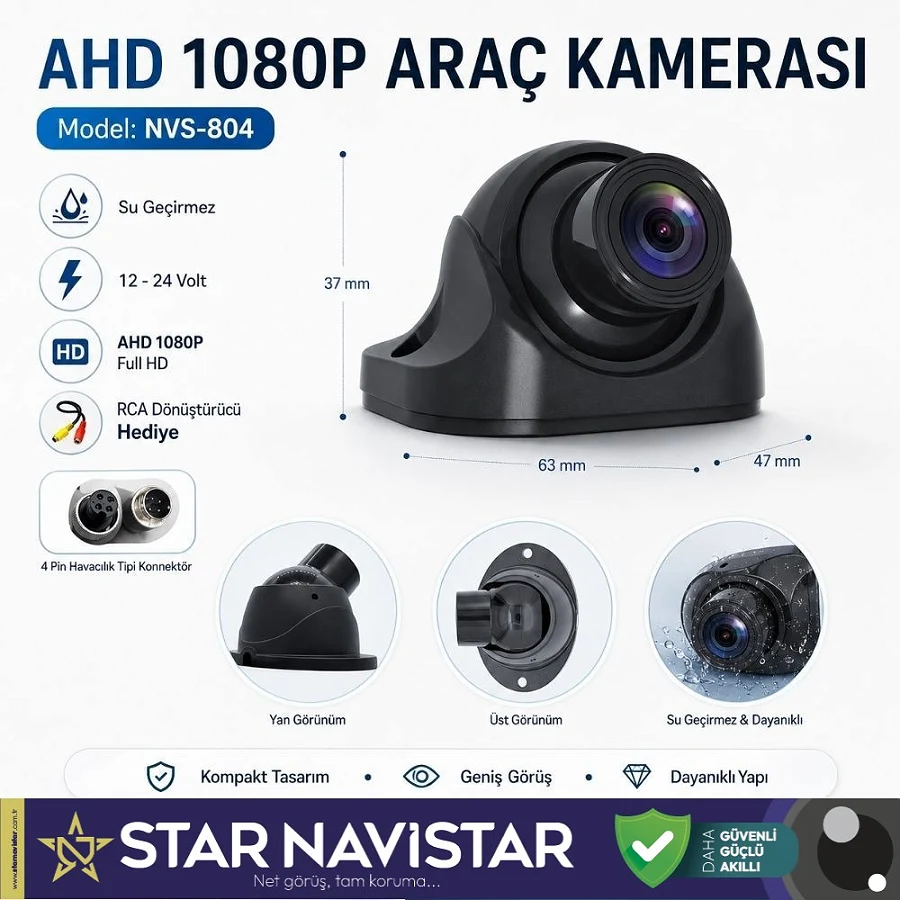 Navistar Ahd 1080P Full Hd Ayarlanabilir 4 Pin Starlight Gece Görüşlü Geri Görüş Kamerası