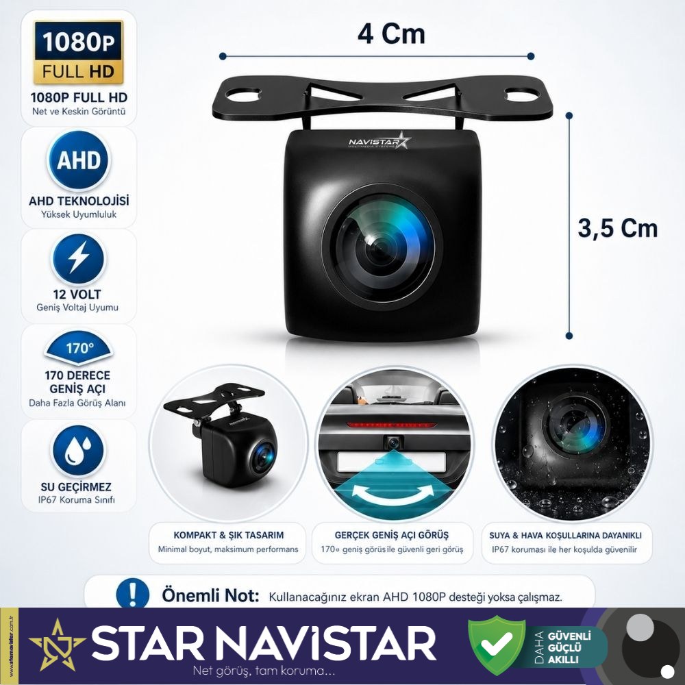 Navistar Ahd 1080P Balıkgözü 170 Derece Geniş Açılı Araç Geri Görüş Kamerası