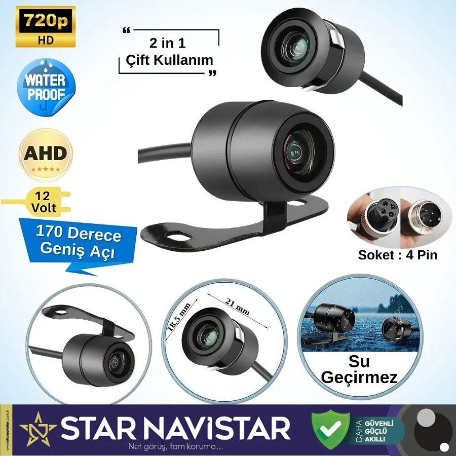 Navistar Ahd 720P 4 Pin Soketli Kelebek Ve Tampon Uyumlu 6 Mt 4 Pin Kablolu Kamera