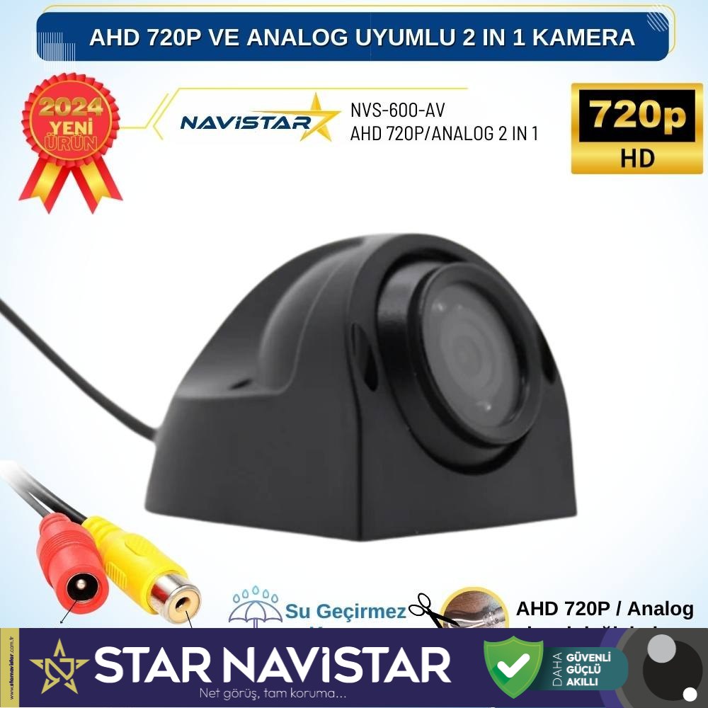 AHD 720P ve Analog Pal Uyumlu Gece Görüşlü Yan, Ön ve Arka Uyumlu Full HD Kamera