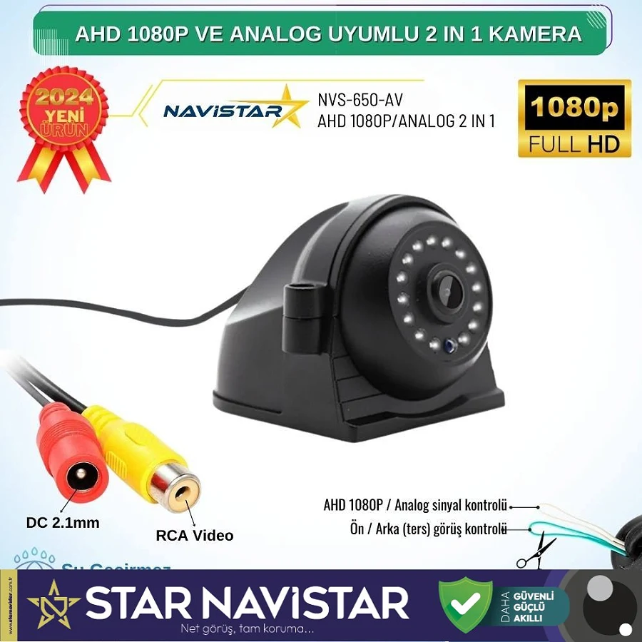 Metal Kasa AHD 1080P ve Analog Pal Çevirilebilir Gece Görüşlü Yan, Ön ve Arka Uyumlu Full HD Kamera