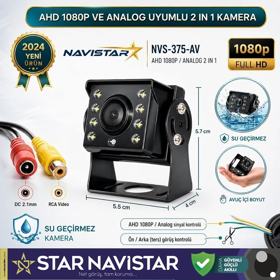 Mini Kamera AHD 1080P ve Analog Pal Çevirilebilir Gece Görüşlü Metal Ayaklı AV Full HD Kamera