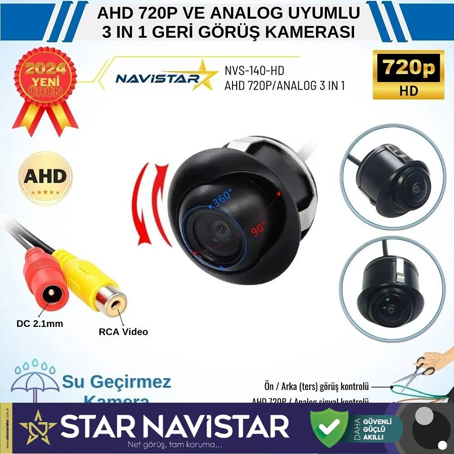 Ayarlanabilir Başlıklı AHD 720P ve Analog Pal Çevrilebilir Geri Görüş Kamerası