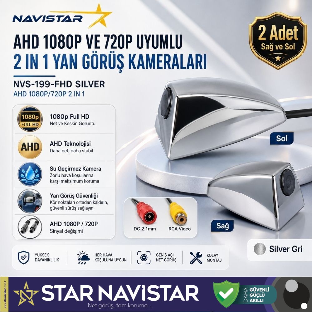Yan Araç Kamerası AHD 1080P ve 720P Full HD Mini (Silver Gri) Özel Tasarım