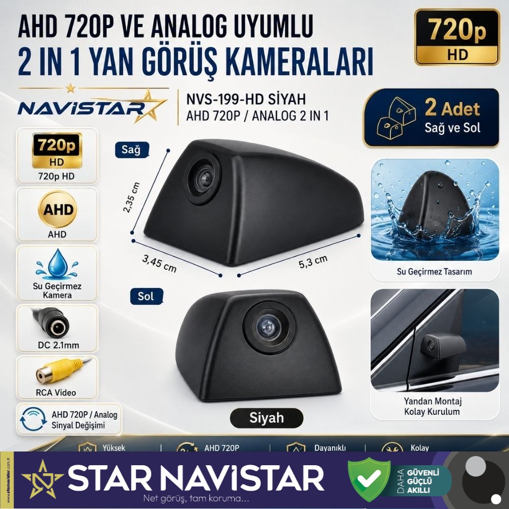 Yan Araç Kamerası AHD 720P ve Analog PAL Mini (Siyah) Özel Tasarım