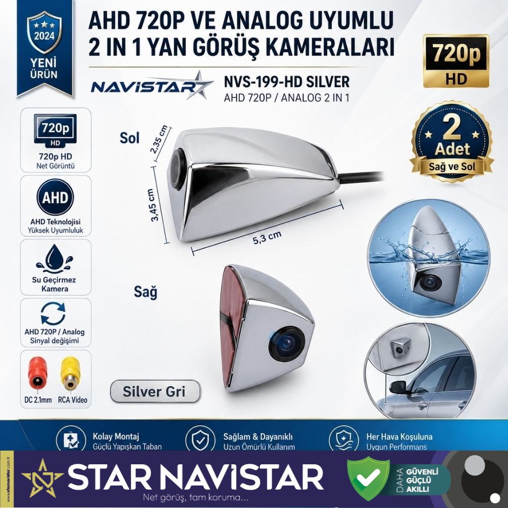 Yan Araç Kamerası AHD 720P ve Analog PAL Mini (Silver Gri) Özel Tasarım