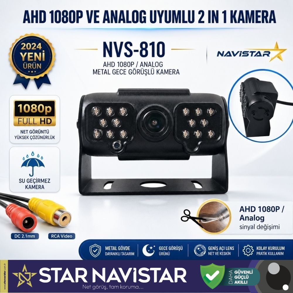 AHD 1080P ve Analog Pal Çevirilebilir 16 IR Ledli Gece Görüşlü Full HD Araç Kamerası