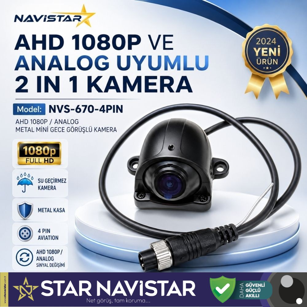 Metal Mini Kasa AHD 1080P ve Analog Pal Çevirilebilir 4 Pin Starlight Gece Görüşlü Yön Ayarlanabilir Araç Kamerası