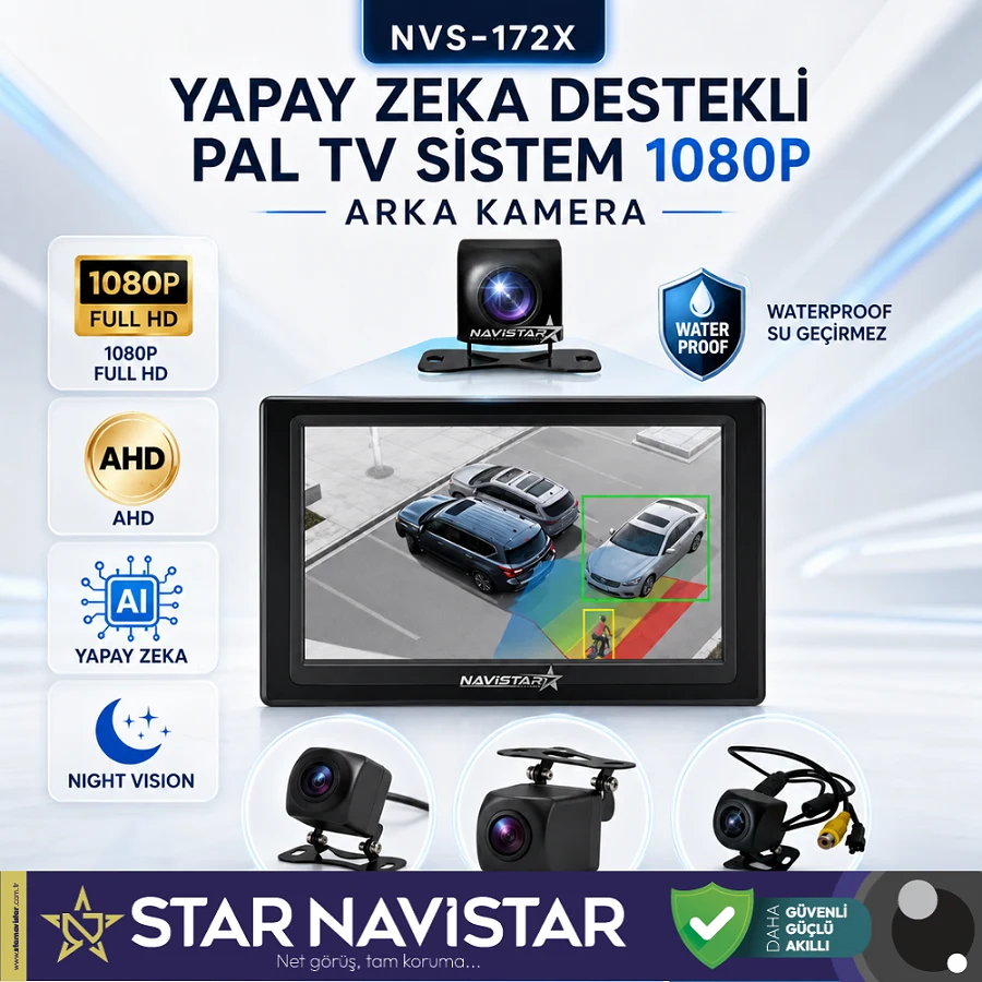 Yapay Zeka Özellikli Arka Görüş Kamerası AHD 1080p Pal Sesli ikazlı DC 12V