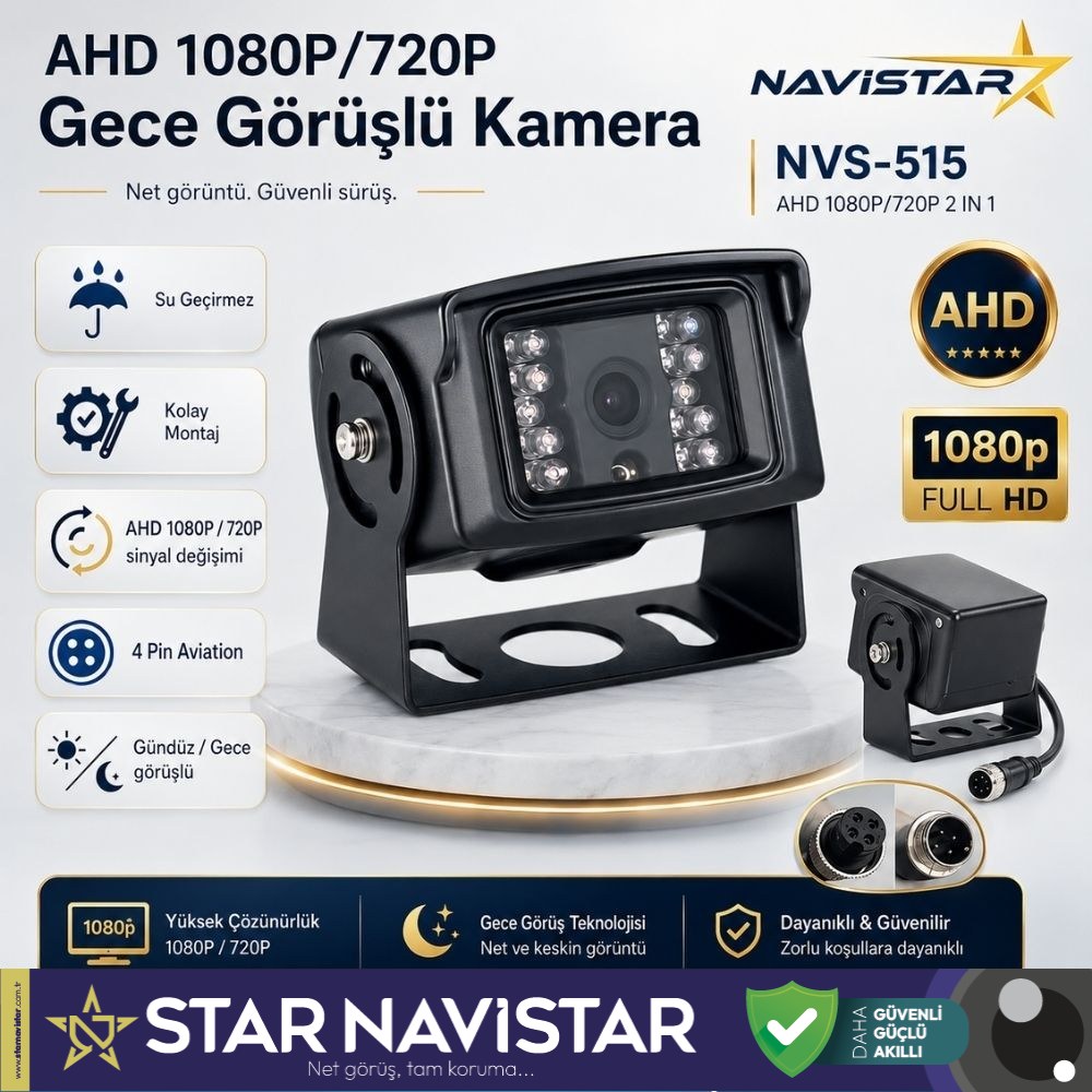 AHD 1080P/720P Büyük Gece Görüşlü 4 Pin Soketli Kamyon Tır Otobüs Kamerası