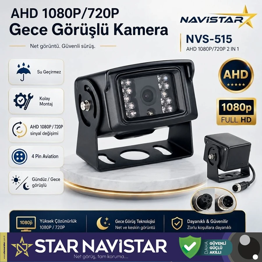 AHD 1080P/720P Büyük Gece Görüşlü 4 Pin Soketli Kamyon Tır Otobüs Kamerası