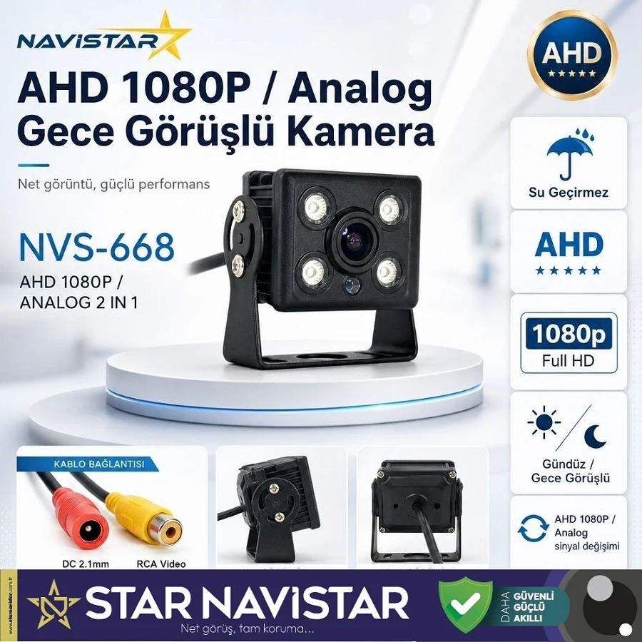AHD 1080P/Analog Orta Boy Gece Görüşlü RCA AV Soketli Kamyon Tır Otobüs Kamerası
