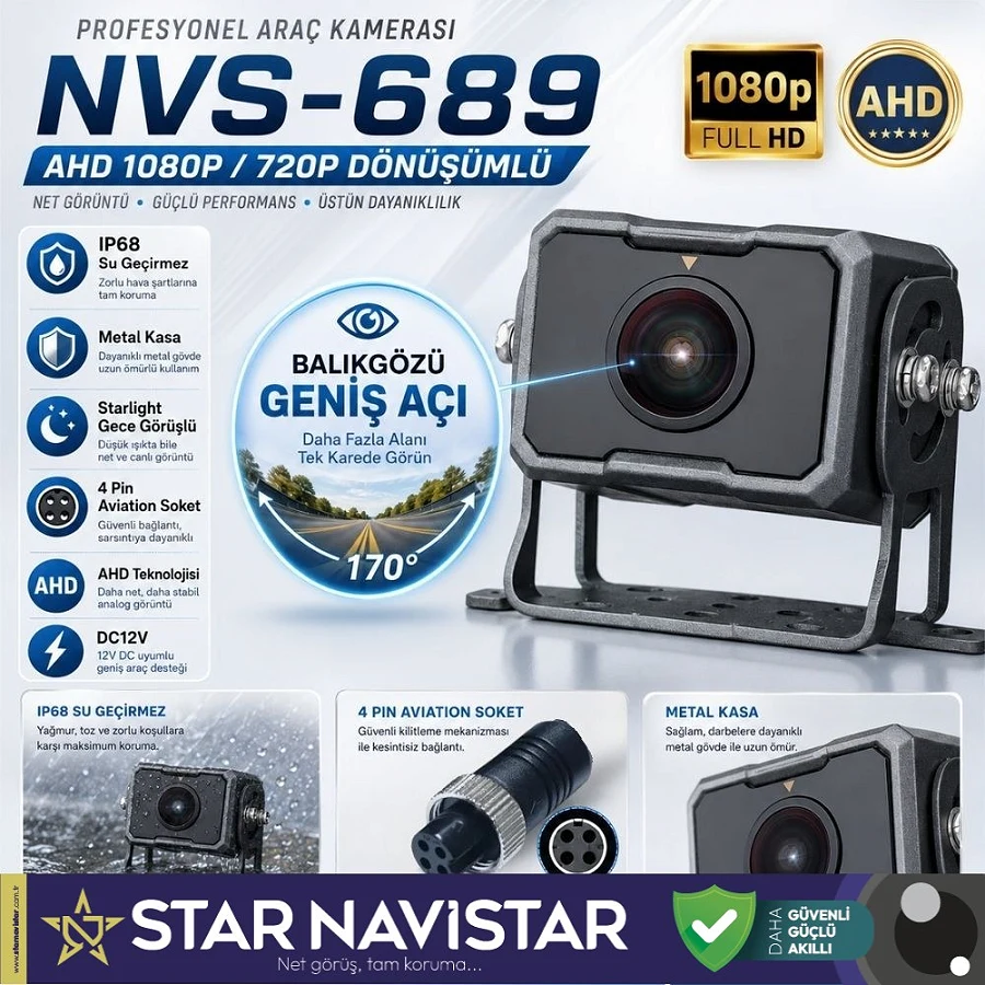 Balıkgözü Geniş Açılı AHD 1080P/720P AHD Profesyonel Araç Kamerası IP68 Metal Kasa