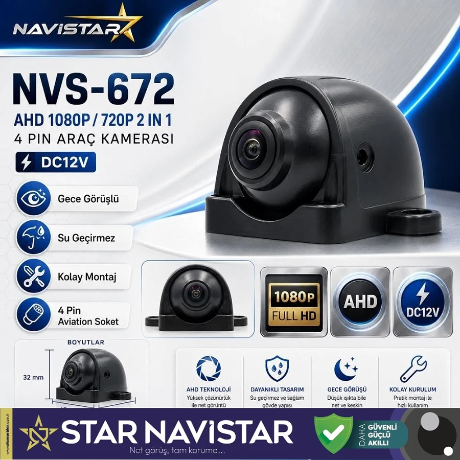 AHD 1080P/720P Profesyonel AHD Yan Araç Kamerası IP67 Su Geçirmez Kompakt Tasarım
