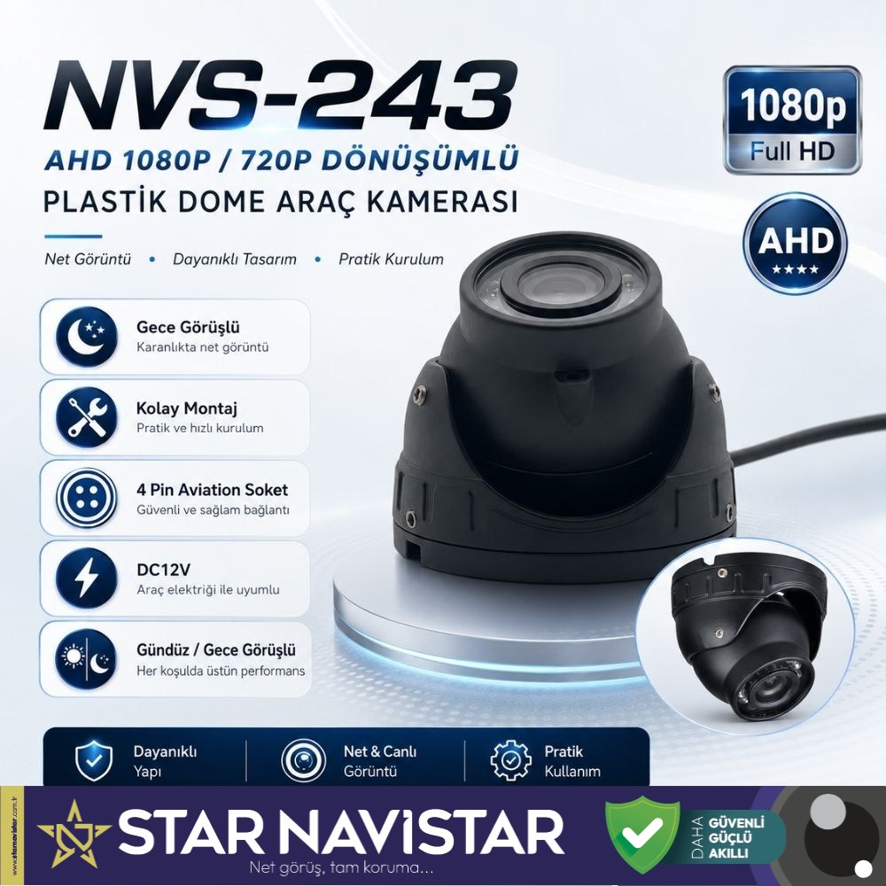 AHD 1080P/720P Dome Geniş Açılı IR Ledli Gece Görüşlü 4 Pin aviation Araç Kamerası