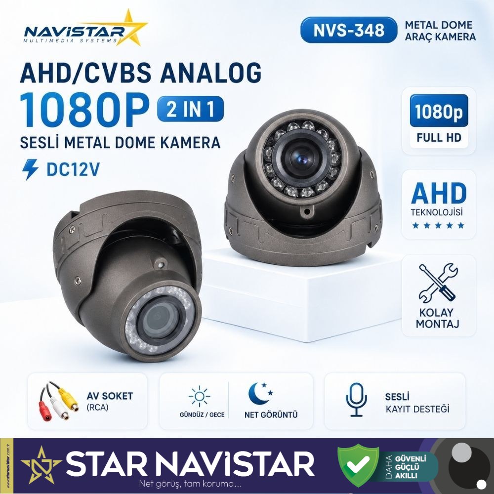 Mikrofonlu AHD 1080P/Analog CVBS Pal Araç içi Metal Dome Kamera RCA Sarı soketli, IR Gece Görüşlü