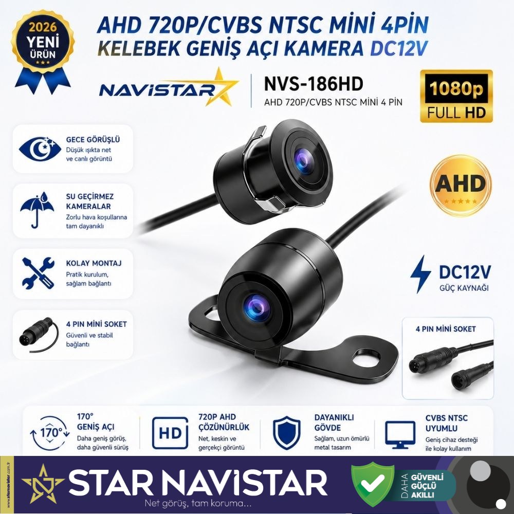 4 Pin Mini AHD 720P/Analog NTSC 18.5 mm Balıkgözü Kelebek tampon uyumlu Su Geçirmez  Arka Geri Görüş Kamerası