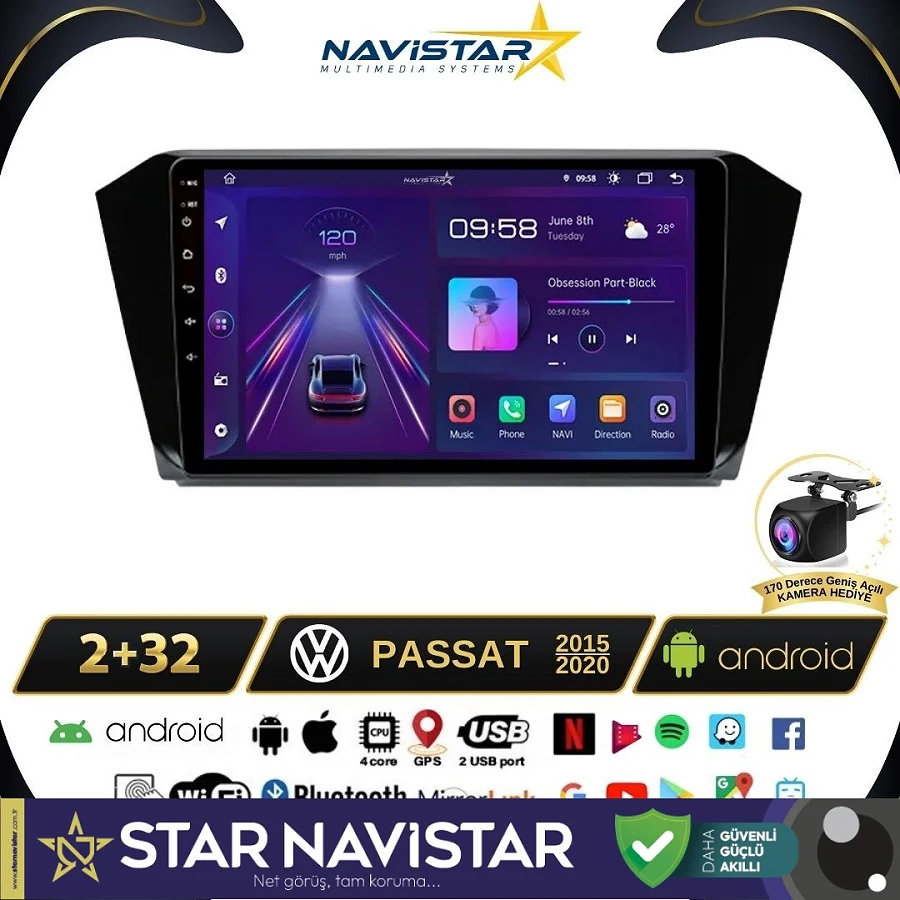 Passat B8 10 Inç 2+64GB Kablosuz Carplay Android 13 Navigasyon Multimedya Sistemi
