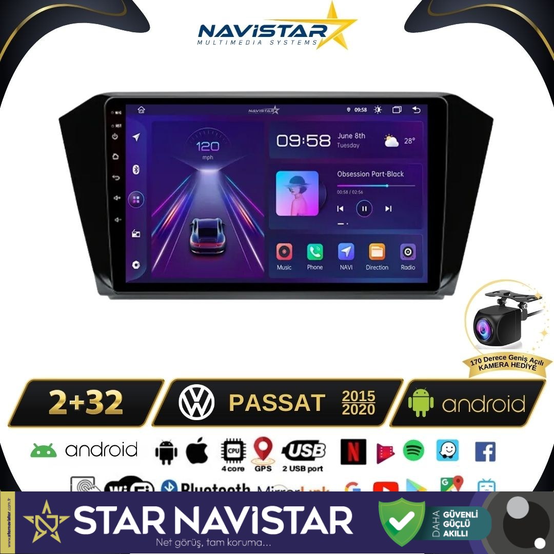 Passat B8 10 Inç 2+64GB Kablosuz Carplay Android 13 Navigasyon Multimedya Sistemi