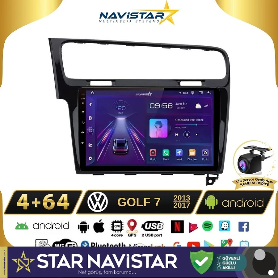 Vw Golf 7  Kablosuz Carplay 4GB + 64GB Android 13 Navigasyon Multimedya Sistemi