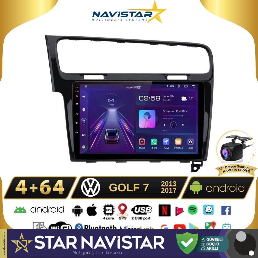 Vw Golf 7  Kablosuz Carplay 4GB + 64GB Android 13 Navigasyon Multimedya Sistemi