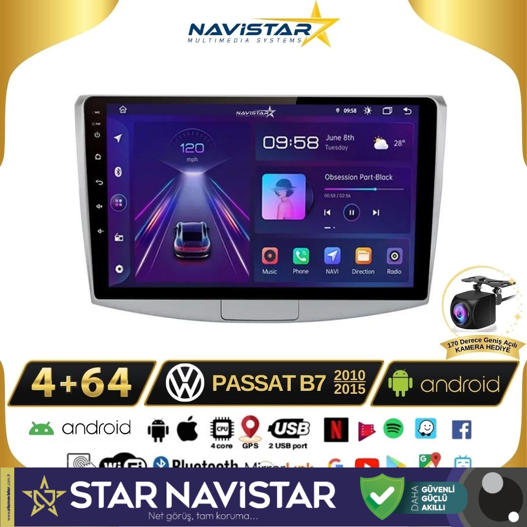 Volkswagen Passat B7 4GB + 64GB Android 13 Kablosuz Carplay 2010-2015 Navigasyon Multimedya Sistemi