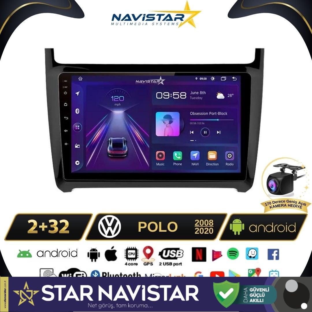Volkswagen Polo 2+64GB Android 13 Kablosuz Carplay 2008-2020 Navigasyon Multimedya Sistemi
