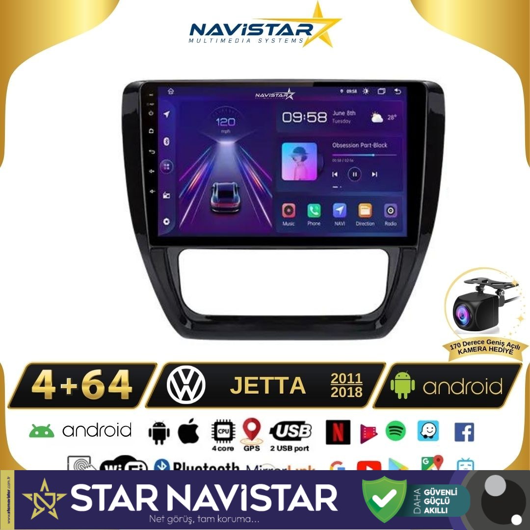 Volkswagen Jetta 4GB + 64GB Android 13 Kablosuz Carplay 2011-2018 Navigasyon Multimedya Sistemi