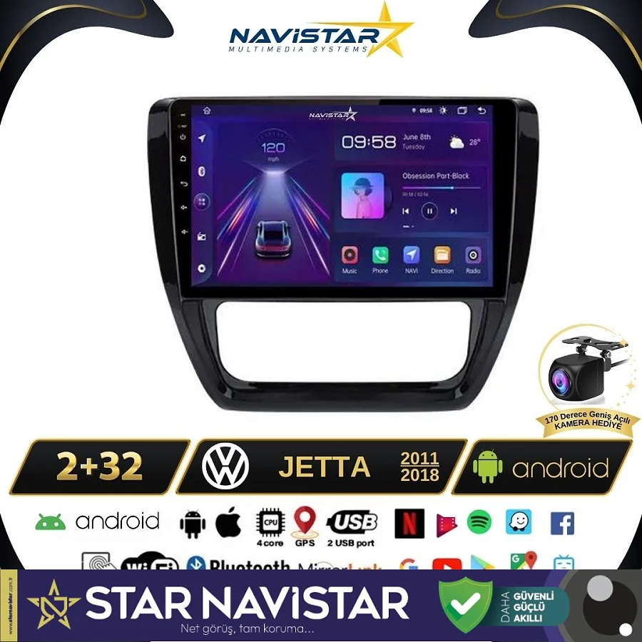 Volkswagen Jetta 2+64GB Android 13 Kablosuz Carplay 2011-2018 Navigasyon Multimedya Sistemi