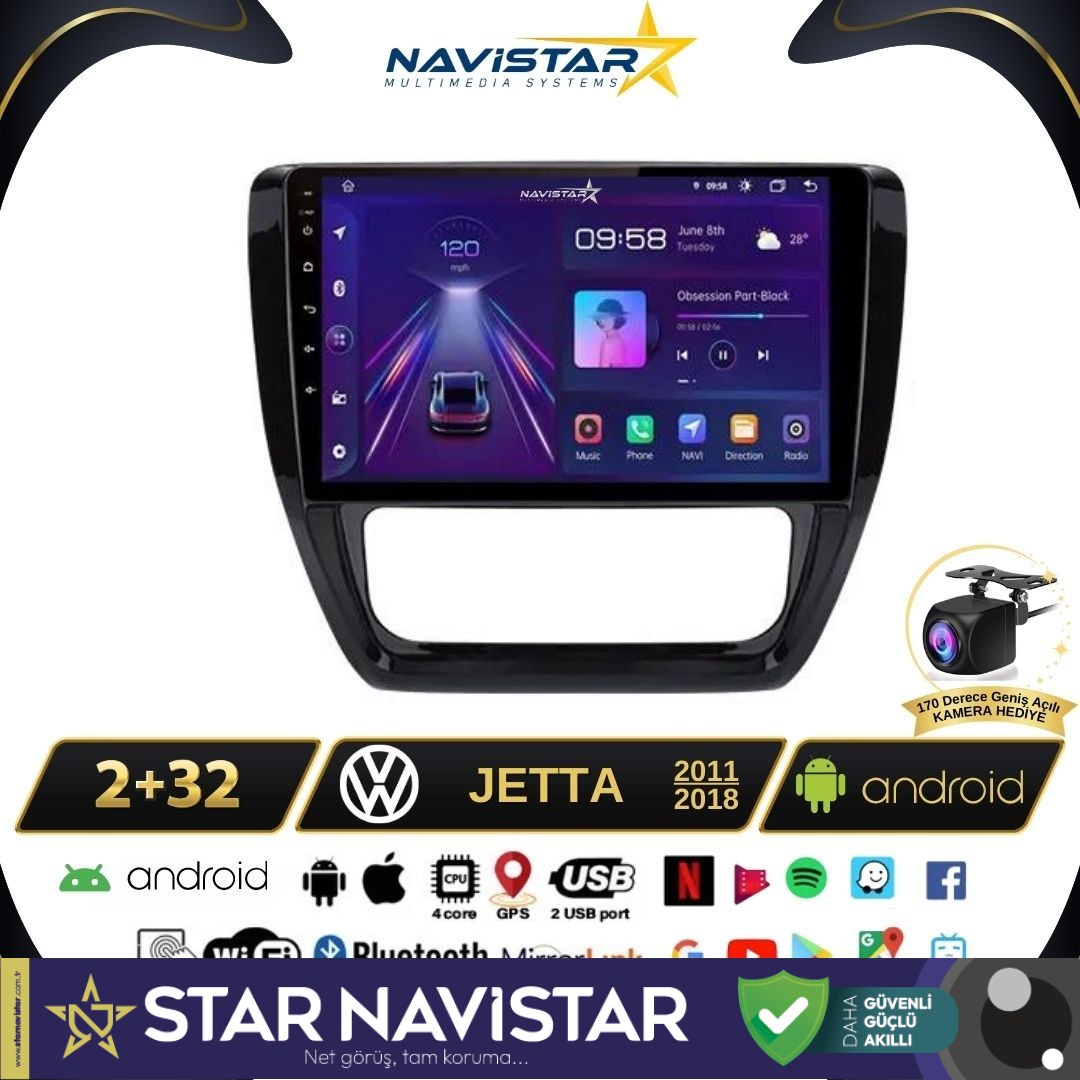 Volkswagen Jetta 2+64GB Android 13 Kablosuz Carplay 2011-2018 Navigasyon Multimedya Sistemi