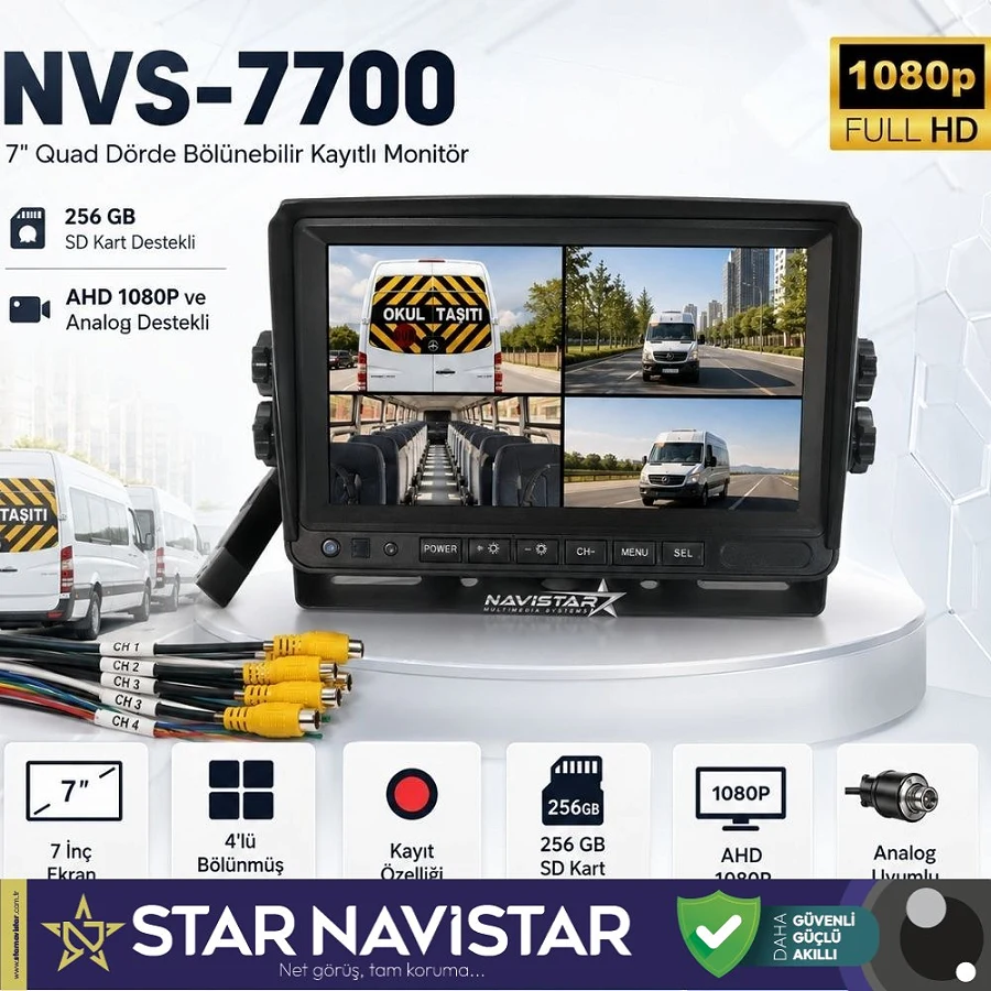 Servis Araçları Için 7 Inç Dörde Bölünebilir Kayıtlı 256 Gb Destekli Ekran